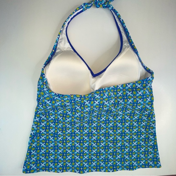 Lands’End Flora Tankini Daisy Batik Halter Swim Top V Neck - Picture 4 of 12